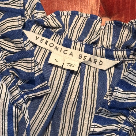 Veronica Beard Blue and White Ruffle Striped Dress - Picture 9 of 11